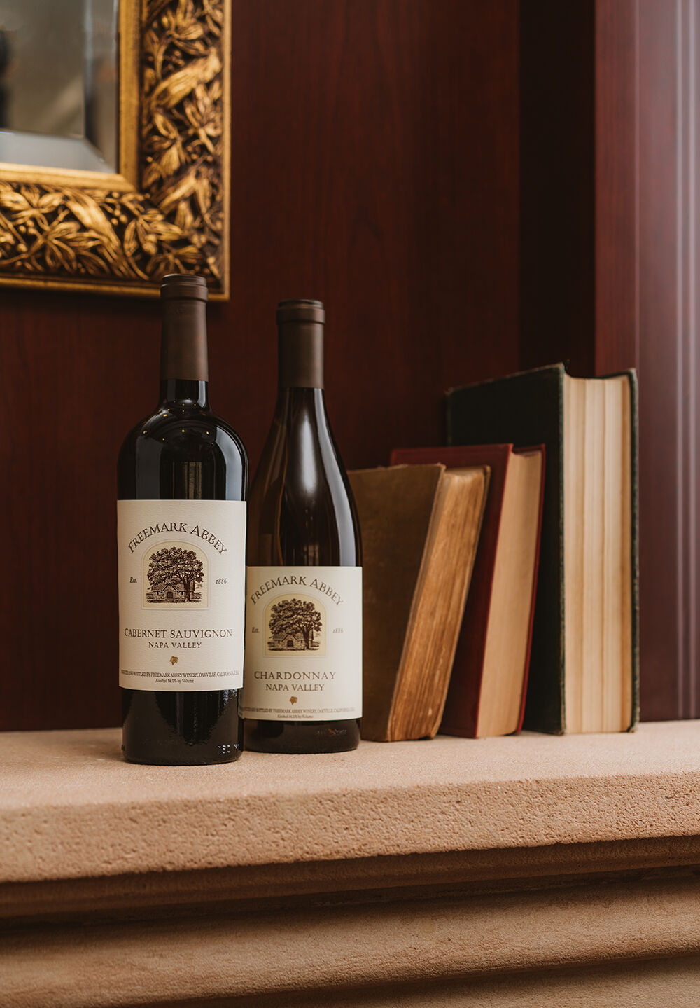 freemark abbey cabernet and chardonnay on a table